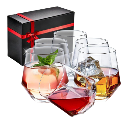 Pack OF 6 Hexagonal Whiskey Glasses For Bourbon And Cocktails-Wine and Whiskey Decanter