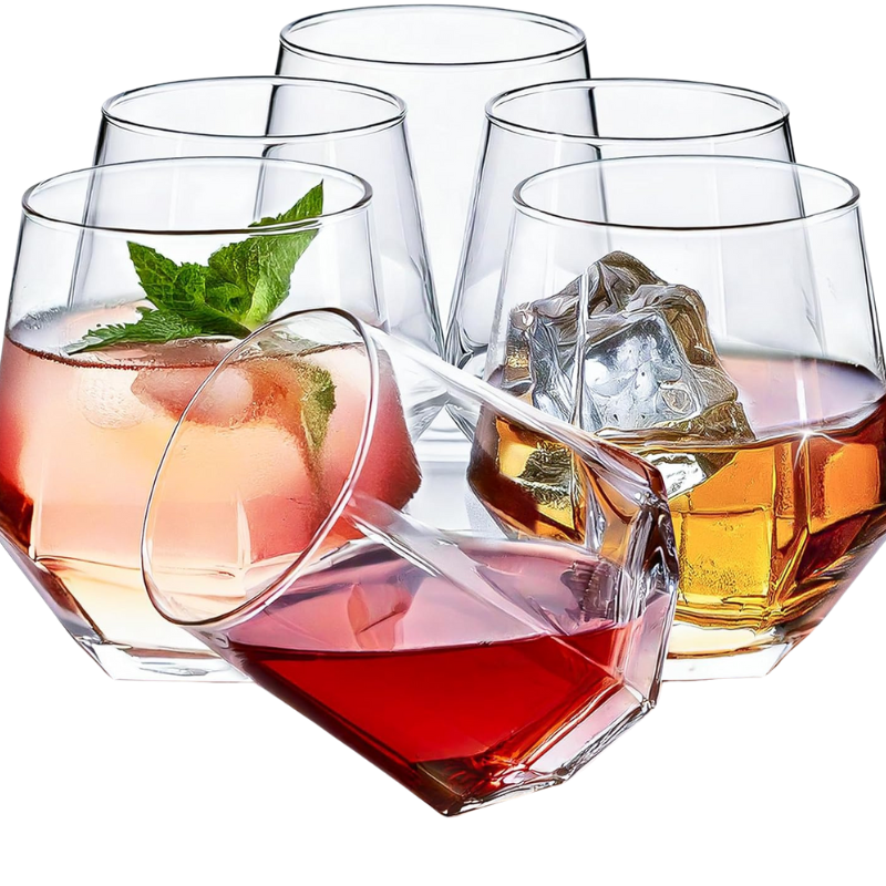 Pack OF 6 Hexagonal Whiskey Glasses For Bourbon And Cocktails-Wine and Whiskey Decanter