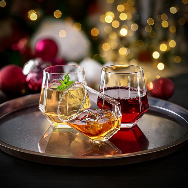 Pack OF 6 Hexagonal Whiskey Glasses For Bourbon And Cocktails-Wine and Whiskey Decanter