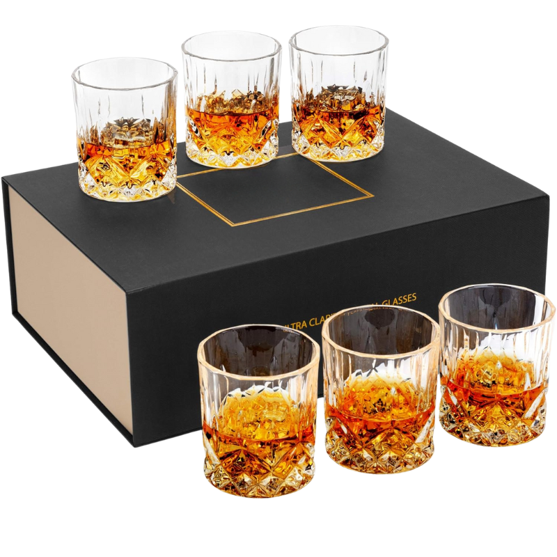 Pack OF 6 Old Fashioned Whiskey Glasses For Classic Cocktails-Wine and Whiskey Decanter