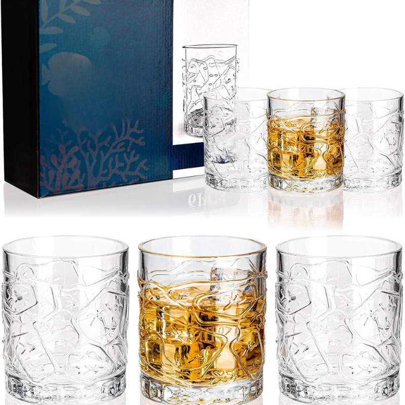 Pack OF 6 Starfish Design Whiskey Glasses For Coastal Style-Wine and Whiskey Decanter
