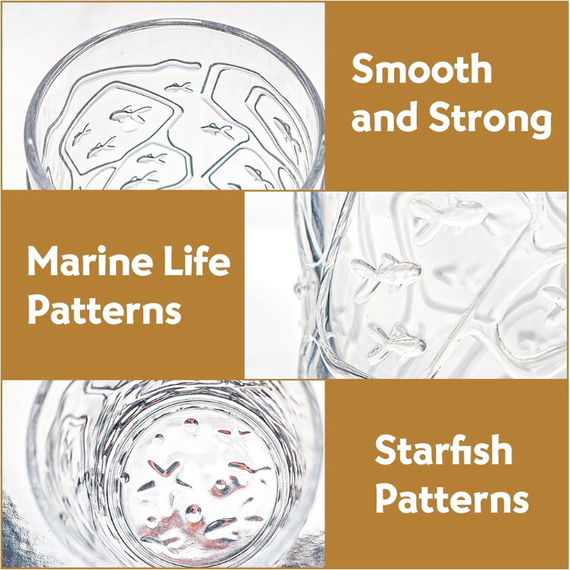 Pack OF 6 Starfish Design Whiskey Glasses For Coastal Style-Wine and Whiskey Decanter