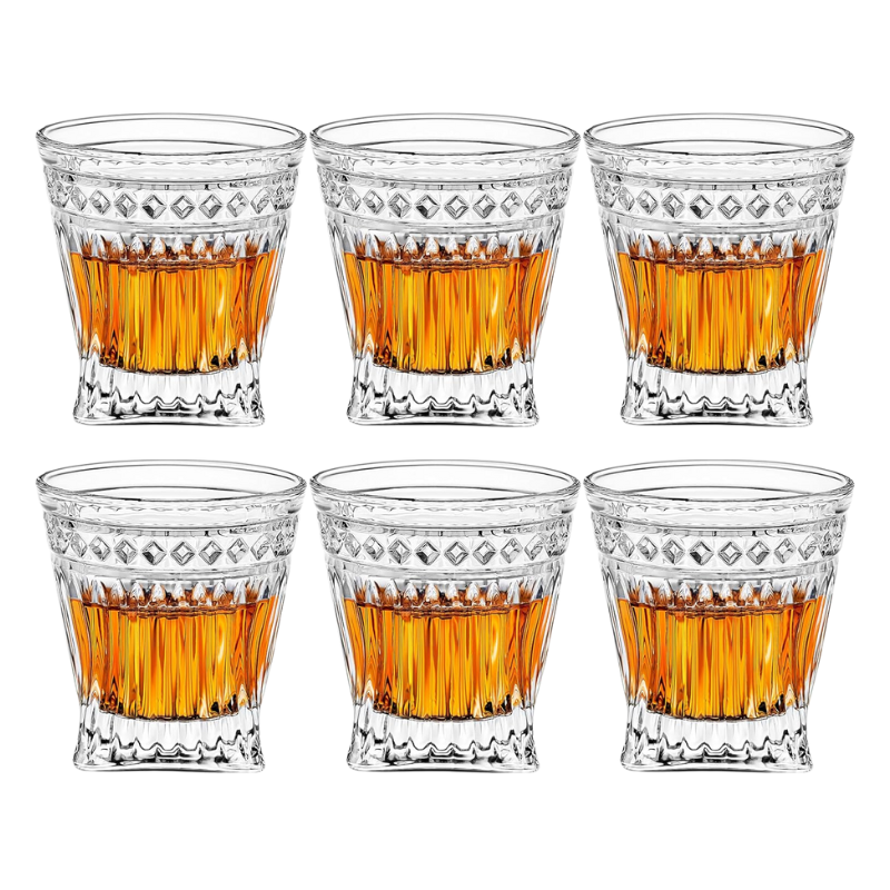 Pack OF 6 Striped Whiskey Glasses Elegant Barware Set-Wine and Whiskey Decanter
