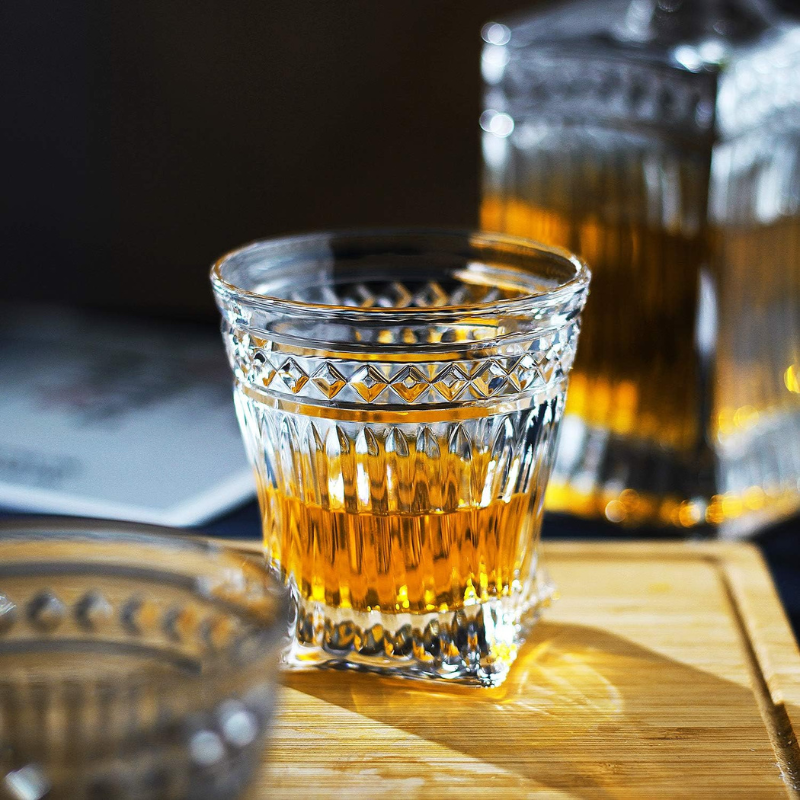 Pack OF 6 Striped Whiskey Glasses Elegant Barware Set-Wine and Whiskey Decanter