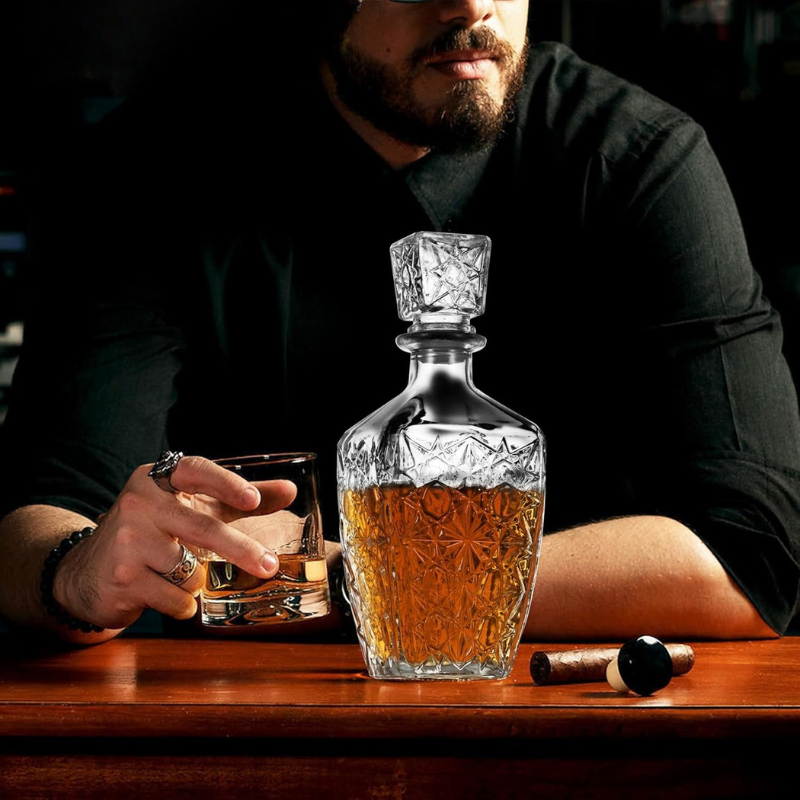 Three Whiskey Decanter Set For Designer Elegant Drinkware-Wine and Whiskey Decanter