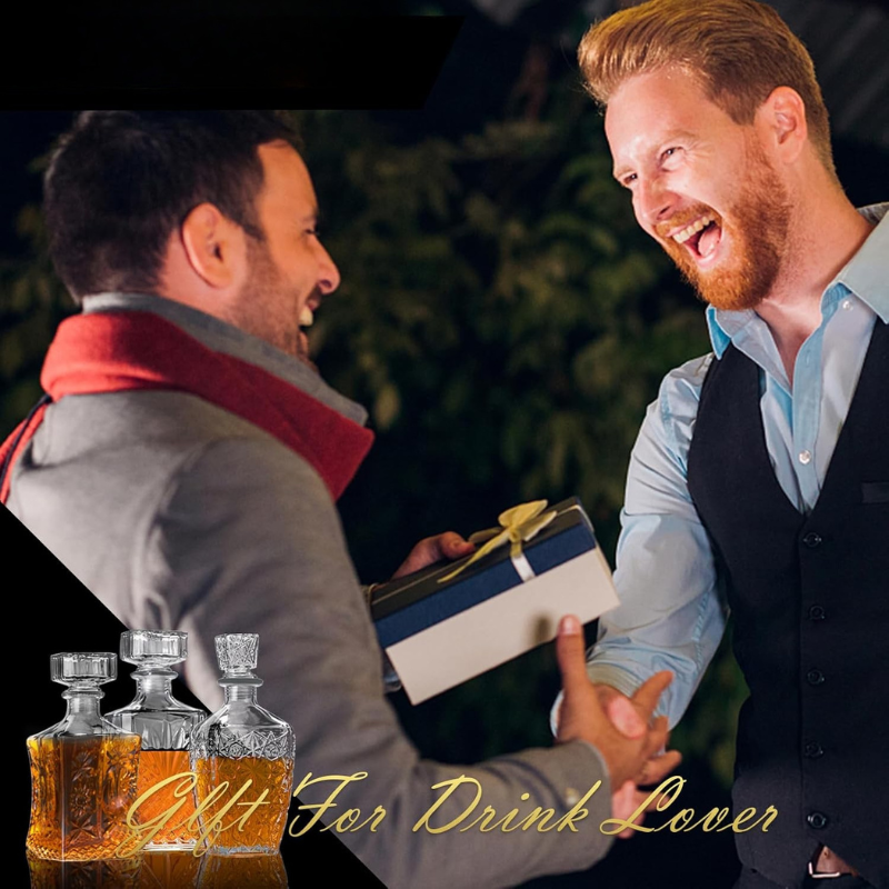 Three Whiskey Decanter Set For Designer Elegant Drinkware-Wine and Whiskey Decanter