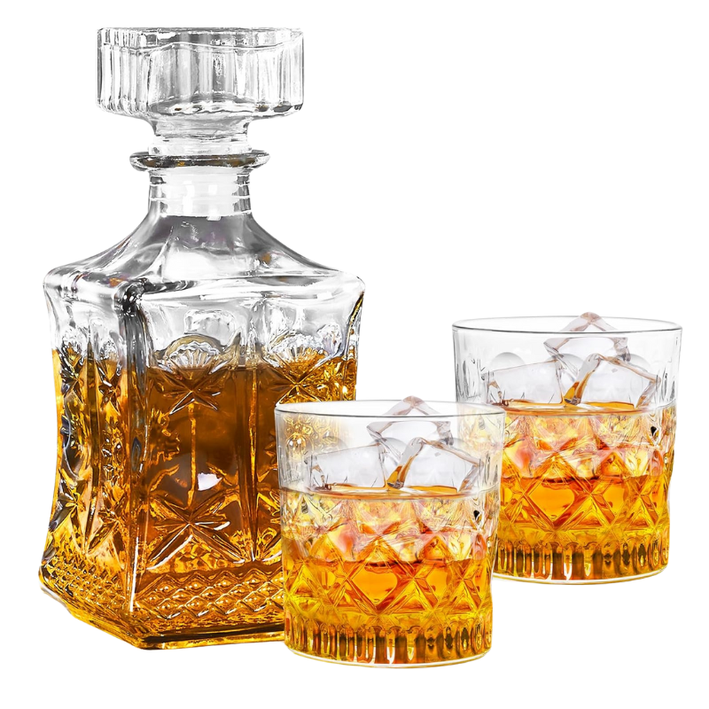 Two Glasses Decanter Set For Whiskey Enthusiast Gift