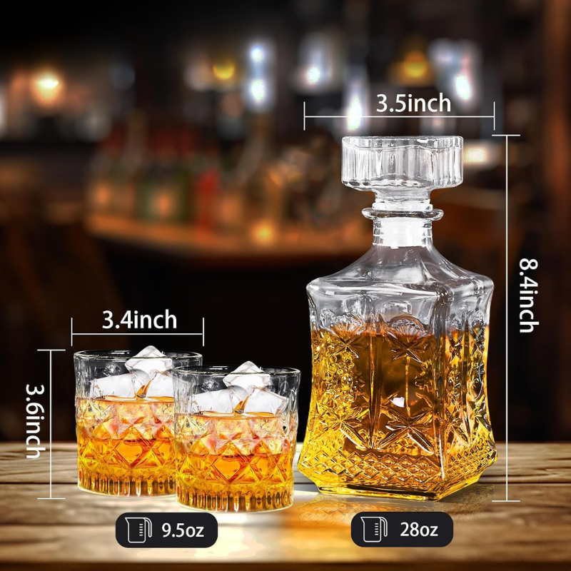 Two Glasses Decanter Set For Whiskey Enthusiast Gift-Wine and Whiskey Decanter
