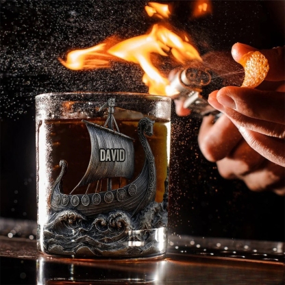 Personalized Viking Ship Engraved Whiskey Glass