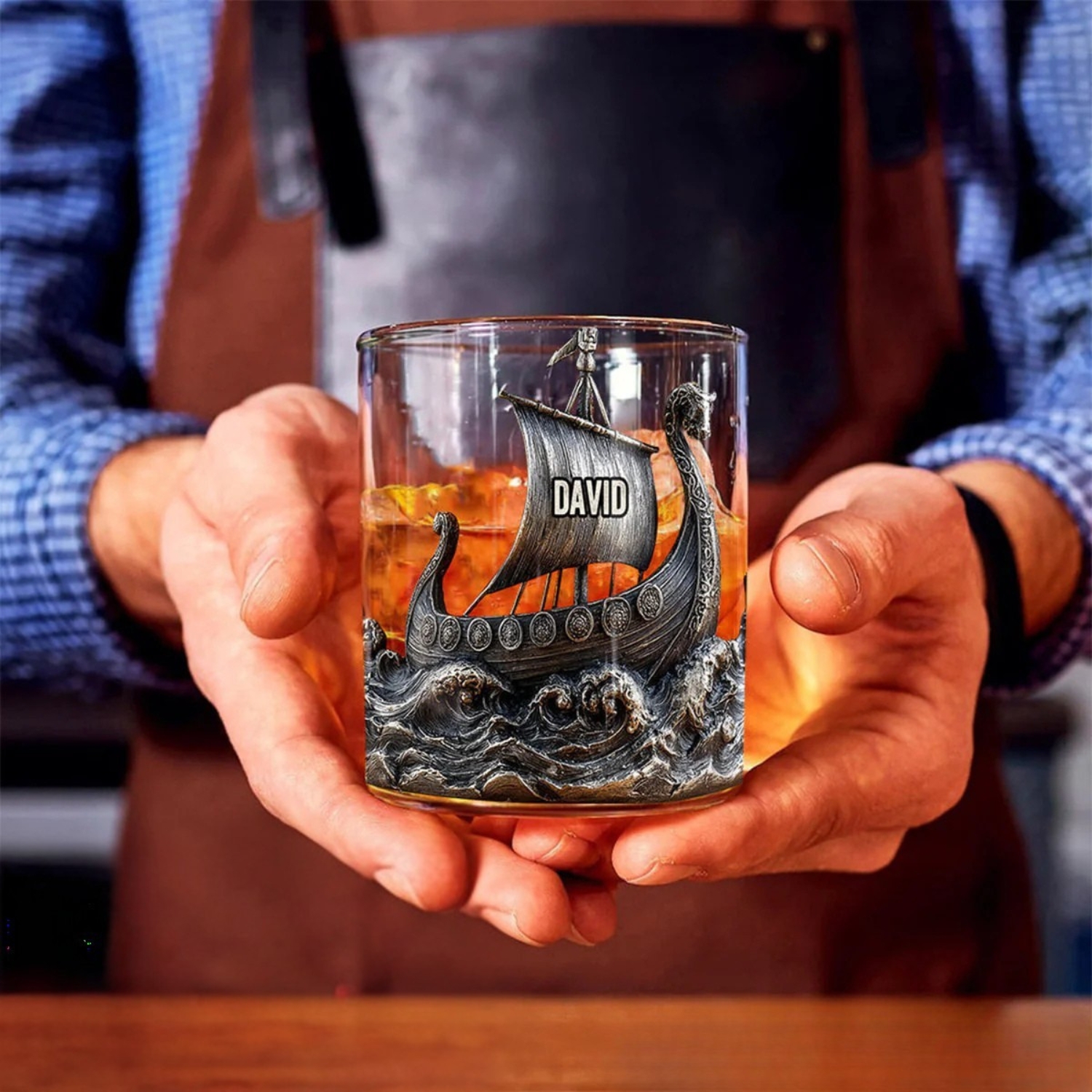 Personalized Viking Ship Engraved Whiskey Glass