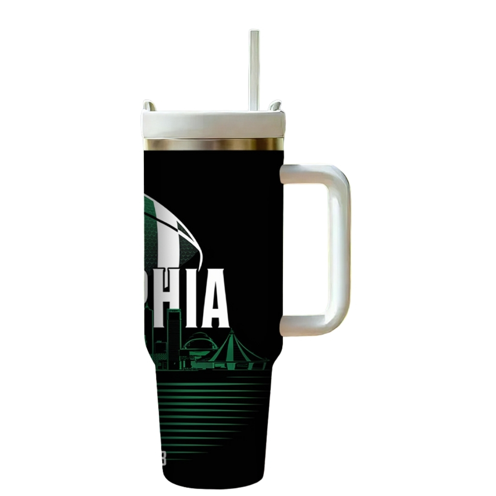 Philadelphia Eagles Themed 40oz Stainless Steel Tumbler With Straw And Lid