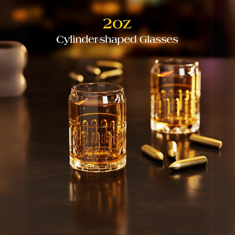 Bold Pistol Design Whiskey Decanter Set with Shot Glasses