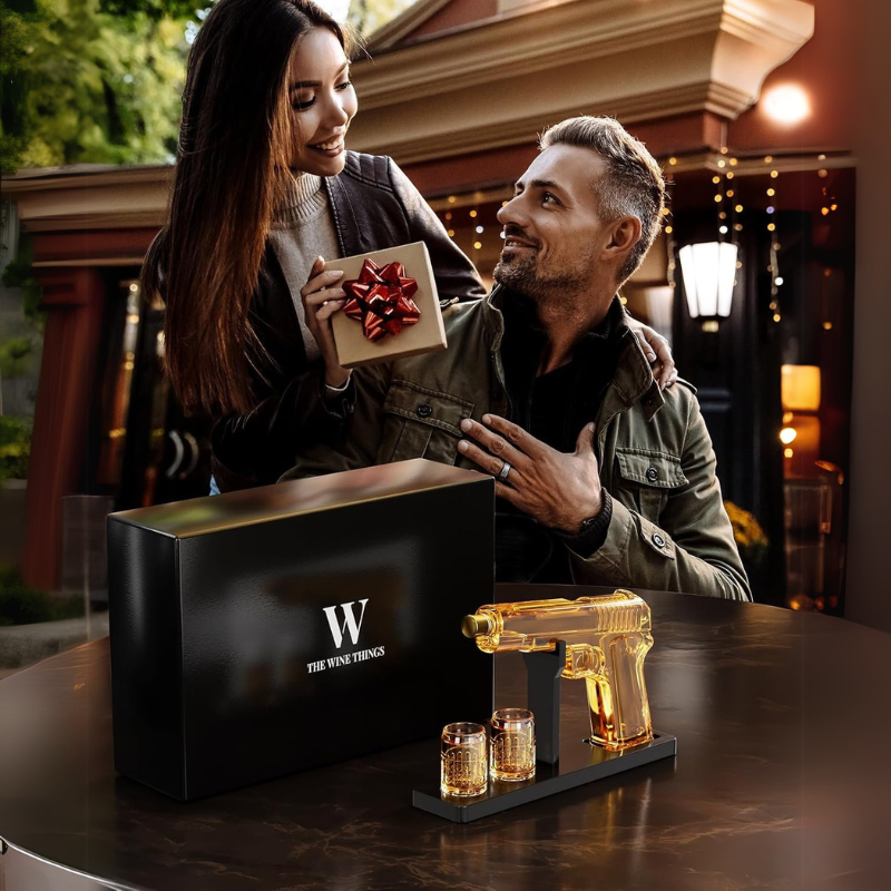 Bold Pistol Design Whiskey Decanter Set with Shot Glasses-Wine and Whiskey Decanter