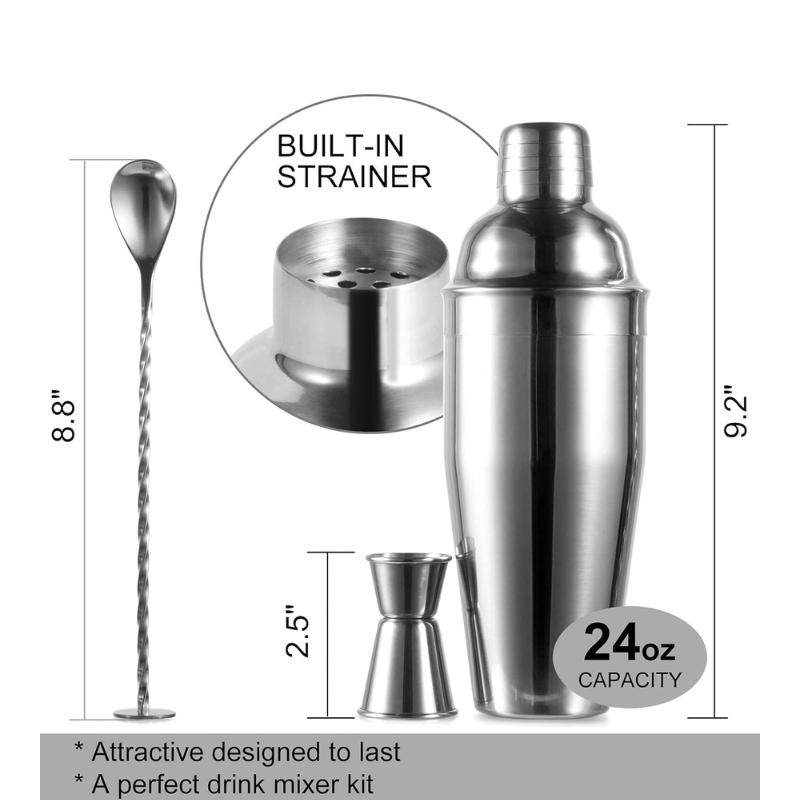 Professional Stainless Steel Cocktail Shaker Complete Bar Kit-Wine and Whiskey Decanter