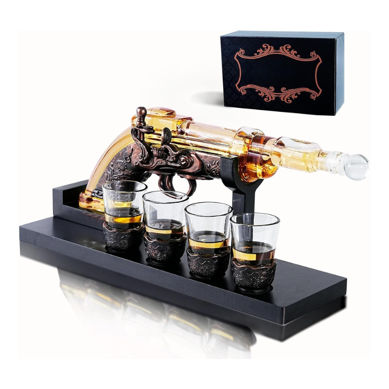 Revolver Whiskey Decanter Set Vintage Barware Gift