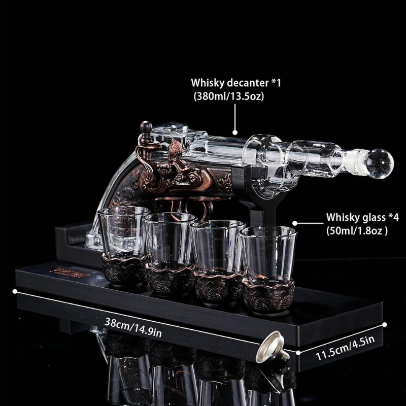 Revolver Whiskey Decanter Set Vintage Barware Gift-Wine and Whiskey Decanter