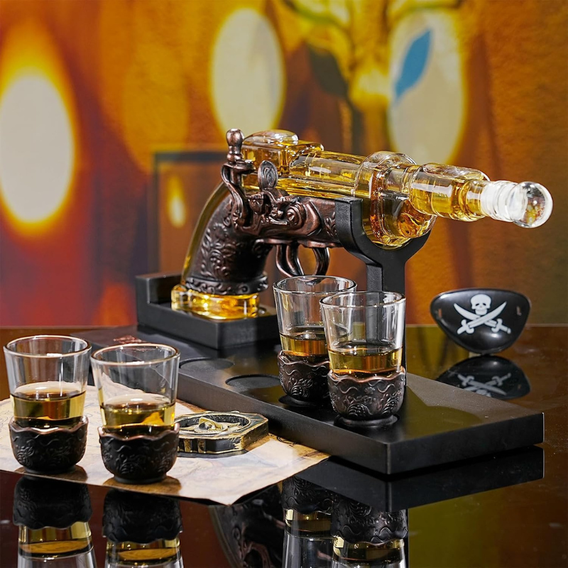 Revolver Whiskey Decanter Set Vintage Barware Gift-Wine and Whiskey Decanter