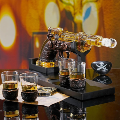 Revolver Whiskey Decanter Set Vintage Barware Gift-Wine and Whiskey Decanter