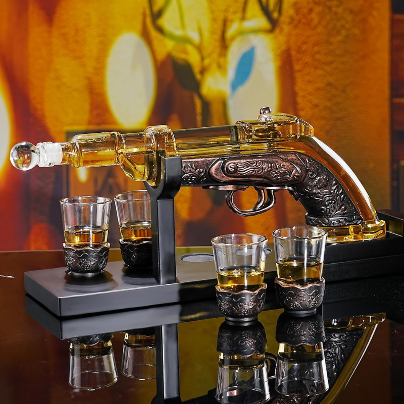 Revolver Whiskey Decanter Set Vintage Barware Gift