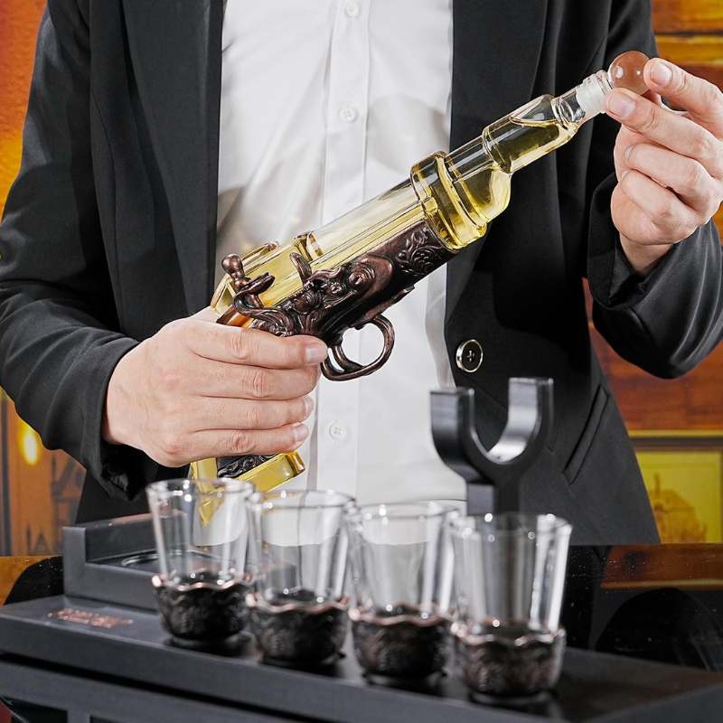Revolver Whiskey Decanter Set Vintage Barware Gift