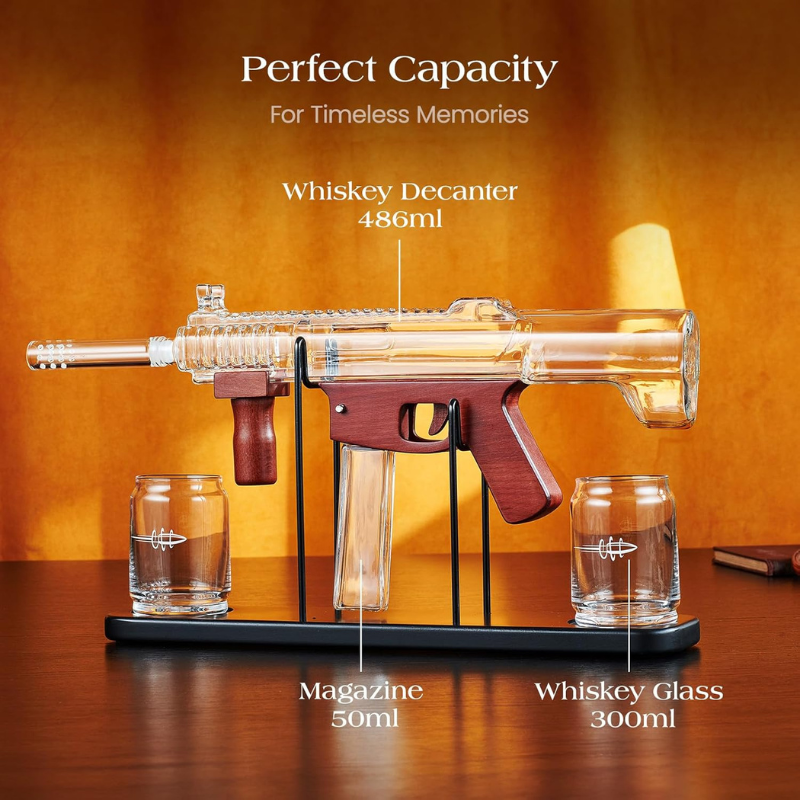 Rifle Decanter Set With Glasses Stylish Bar Accessory-Wine and Whiskey Decanter