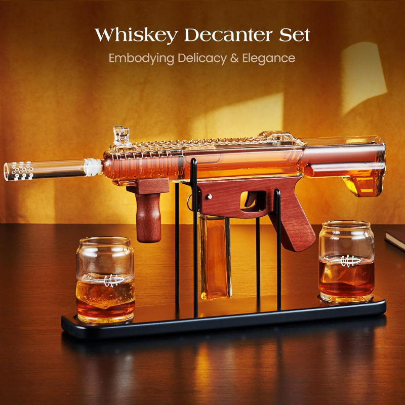 Rifle Decanter Set With Glasses Stylish Bar Accessory-Wine and Whiskey Decanter