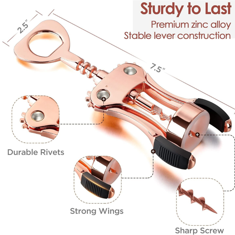Rose Gold Wing Corkscrew And Effortless Wine Opening-Wine and Whiskey Decanter