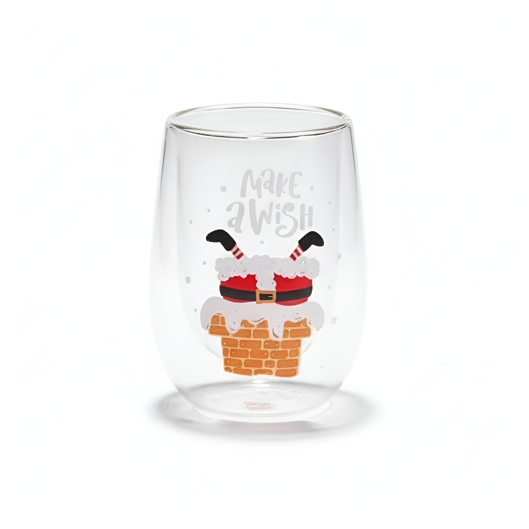 Set Of 4 Christmas Double Walled Insulated Glass Cup With Santa Design