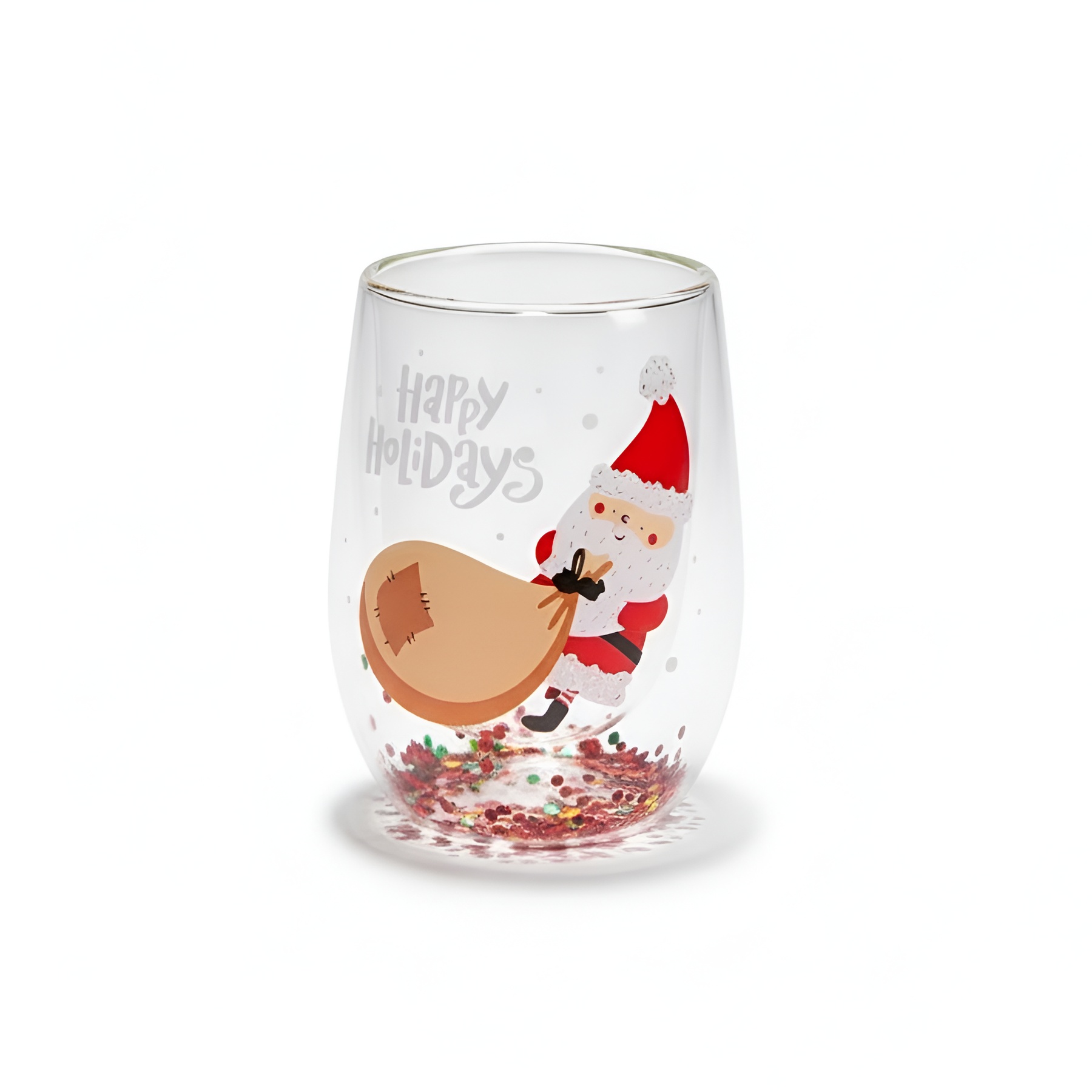 Set Of 4 Christmas Double Walled Insulated Glass Cup With Santa Design