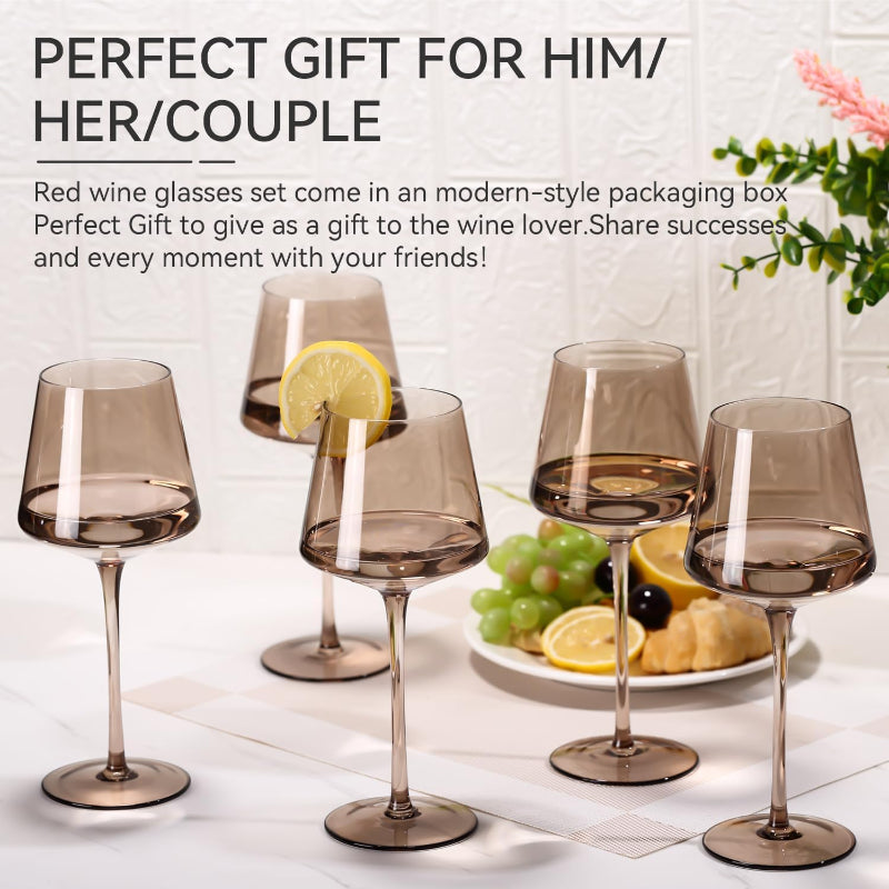 Smokey Sand Wine Glasses Set of 6 Elegant Hand-Blown Crystal-Wine and Whiskey Decanter