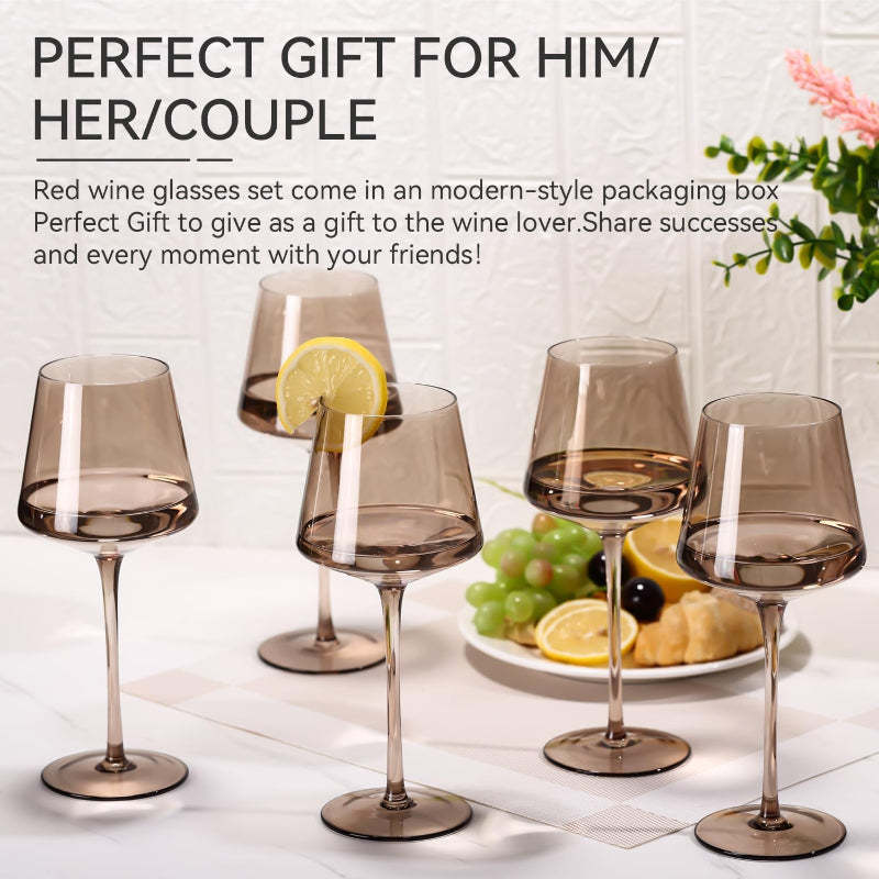 Smokey Sand Wine Glasses Set of 6 Elegant Hand-Blown Crystal-Wine and Whiskey Decanter