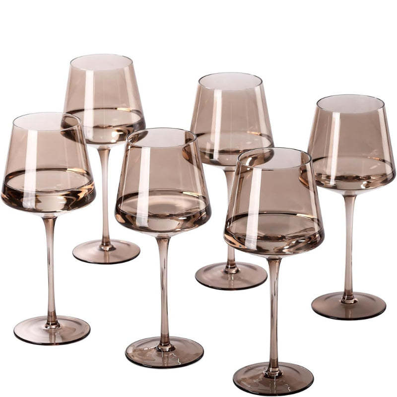 Smokey Sand Wine Glasses Set of 6 Elegant Hand-Blown Crystal-Wine and Whiskey Decanter