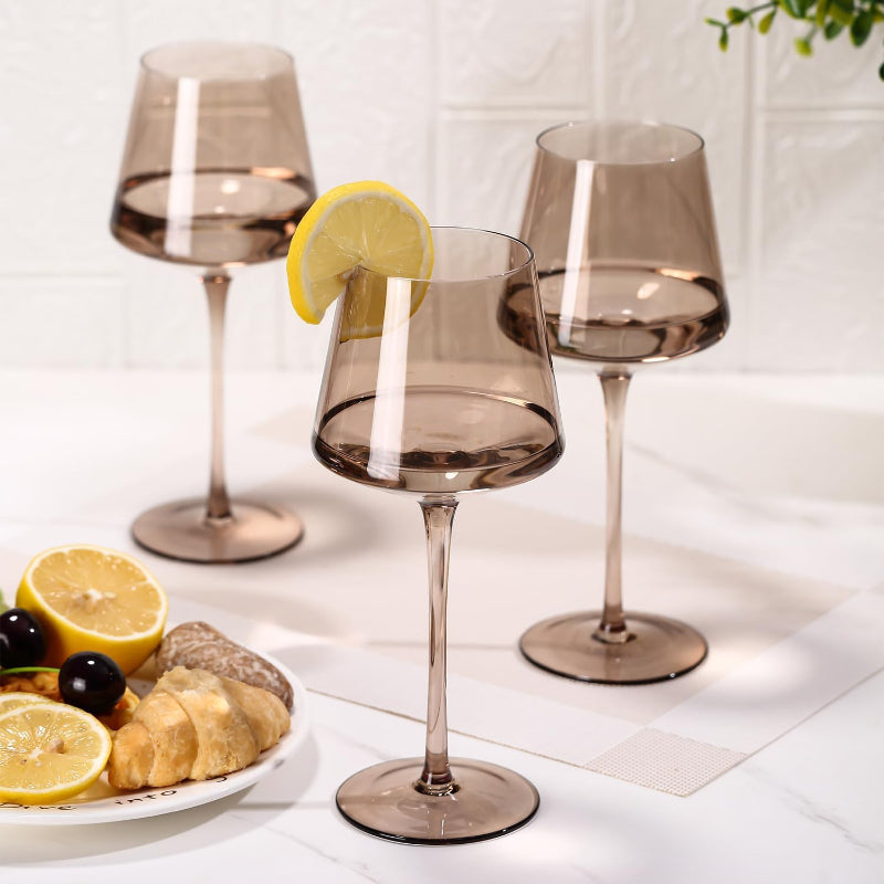 Smokey Sand Wine Glasses Set of 6 Elegant Hand-Blown Crystal-Wine and Whiskey Decanter