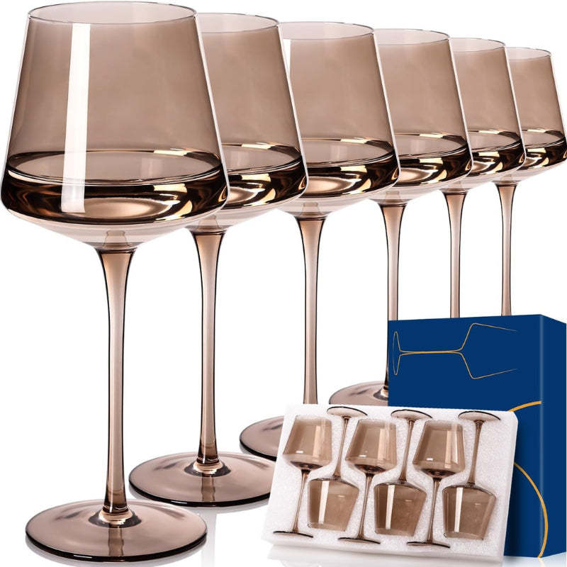 Smokey Sand Wine Glasses Set of 6 Elegant Hand-Blown Crystal-Wine and Whiskey Decanter
