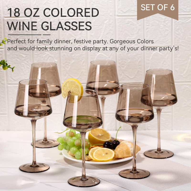 Smokey Sand Wine Glasses Set of 6 Elegant Hand-Blown Crystal