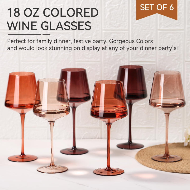 Colored Wine Glasses Set of 6 Elegant Hand Blown Crystal-Wine and Whiskey Decanter