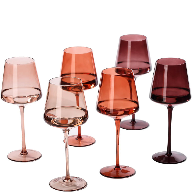 Colored Wine Glasses Set of 6 Elegant Hand Blown Crystal-Wine and Whiskey Decanter