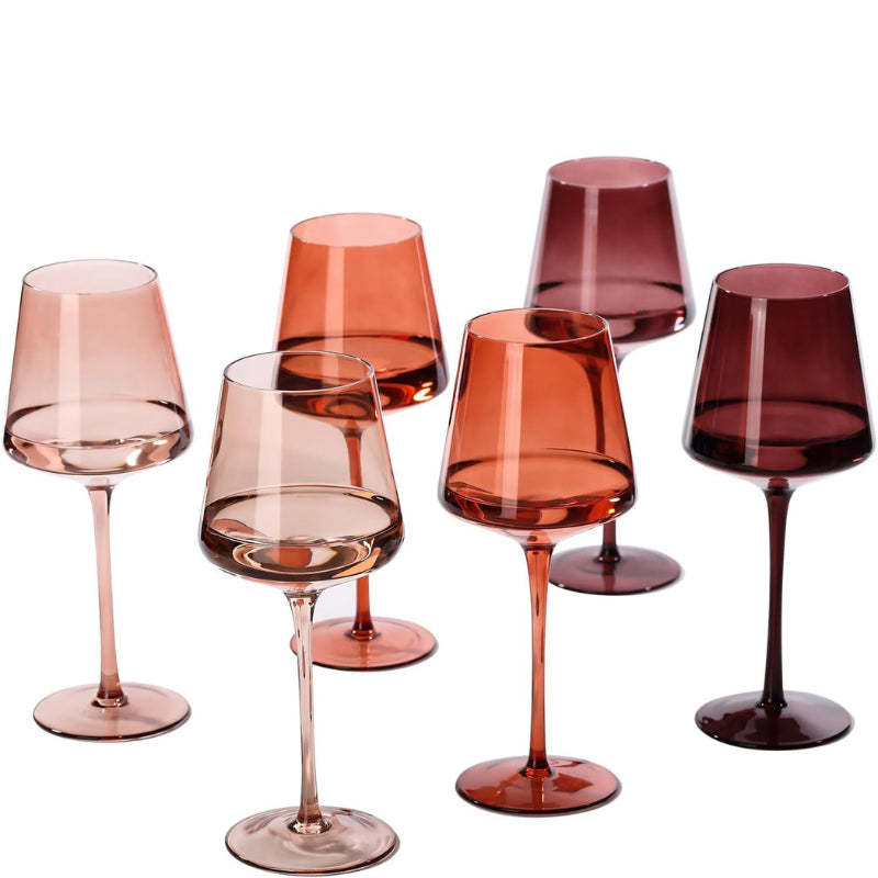 Colored Wine Glasses Set of 6 Elegant Hand Blown Crystal-Wine and Whiskey Decanter