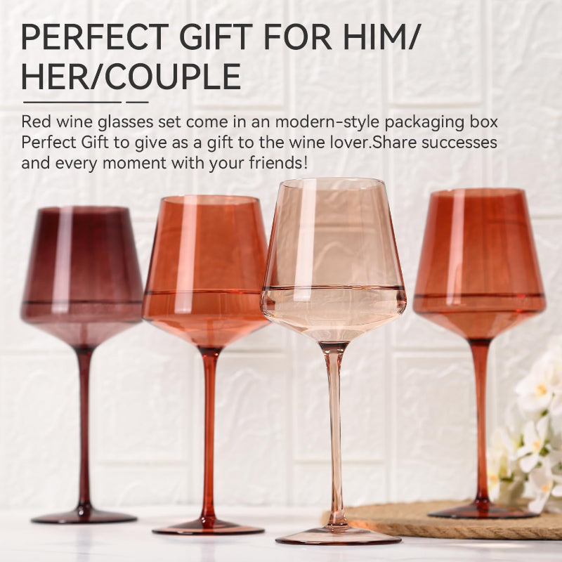 Colored Wine Glasses Set of 6 Elegant Hand Blown Crystal-Wine and Whiskey Decanter