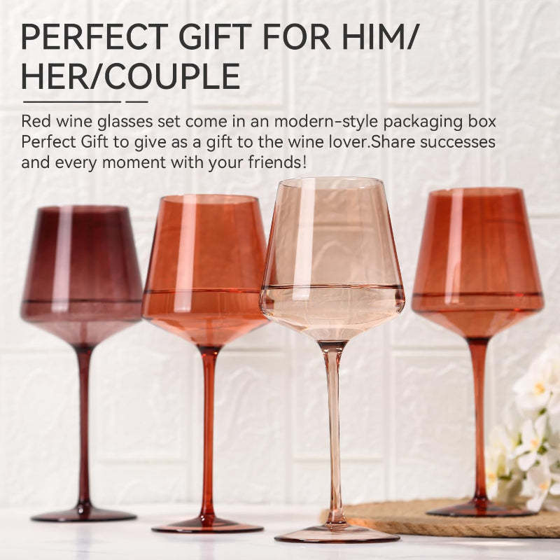 Colored Wine Glasses Set of 6 Elegant Hand Blown Crystal-Wine and Whiskey Decanter