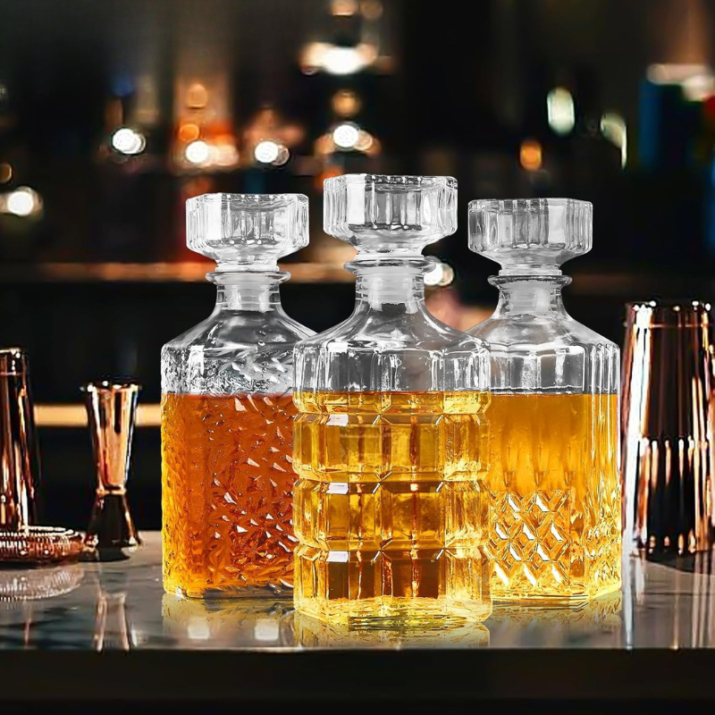 Glass Decanter Set Collection Elegant Premium Barware-Wine and Whiskey Decanter