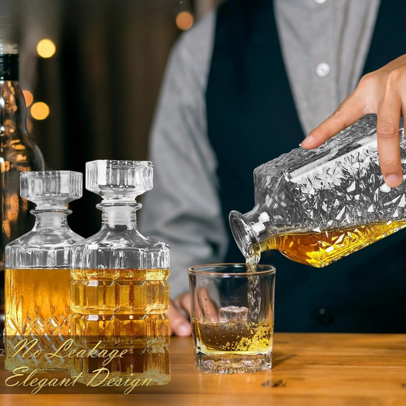 Glass Decanter Set Collection Elegant Premium Barware-Wine and Whiskey Decanter