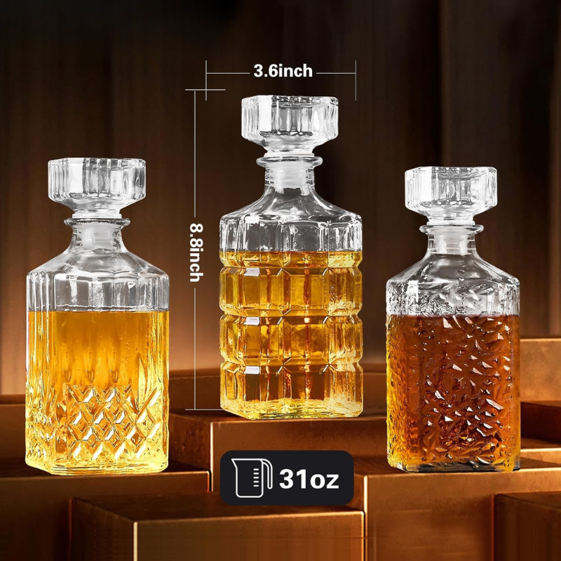 Glass Decanter Set Collection Elegant Premium Barware-Wine and Whiskey Decanter