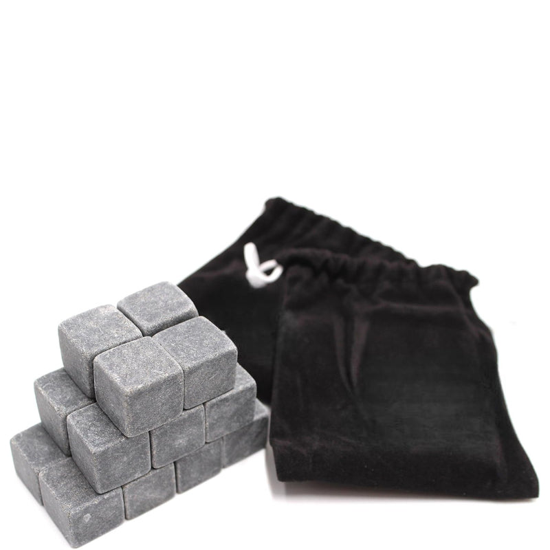 Reusable Whiskey Stones Set of 18 Chilling Rocks with Velvet Bags
