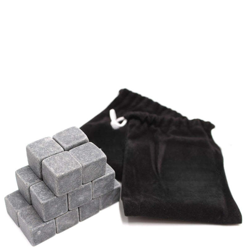 Reusable Whiskey Stones Set of 18 Chilling Rocks with Velvet Bags-Wine and Whiskey Decanter