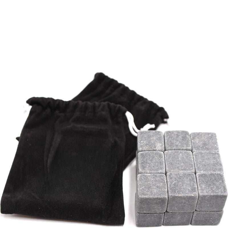Reusable Whiskey Stones Set of 18 Chilling Rocks with Velvet Bags