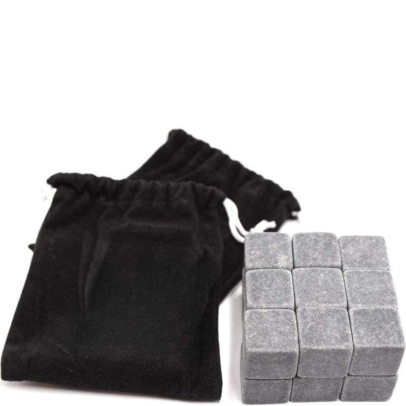 Reusable Whiskey Stones Set of 18 Chilling Rocks with Velvet Bags-Wine and Whiskey Decanter