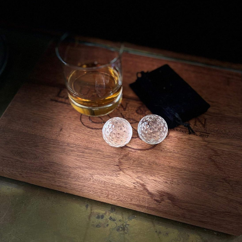 Golf Ball Whiskey Stones Set For Crystal Chillers with Velvet Pouch