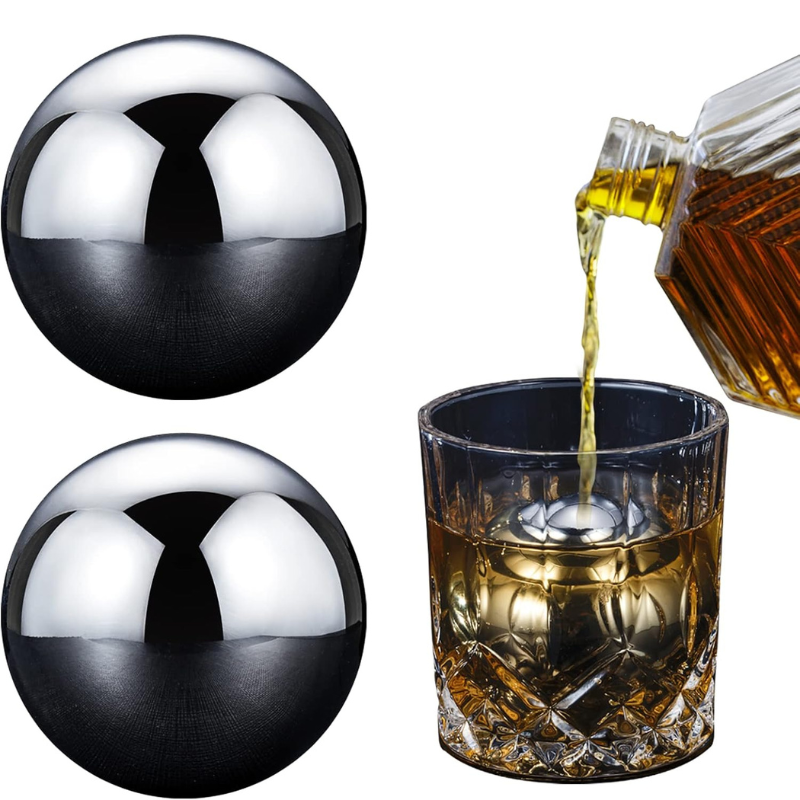 Stainless Steel Whiskey Balls Set of 2 Golf Ball Design Drink Chillers-Wine and Whiskey Decanter