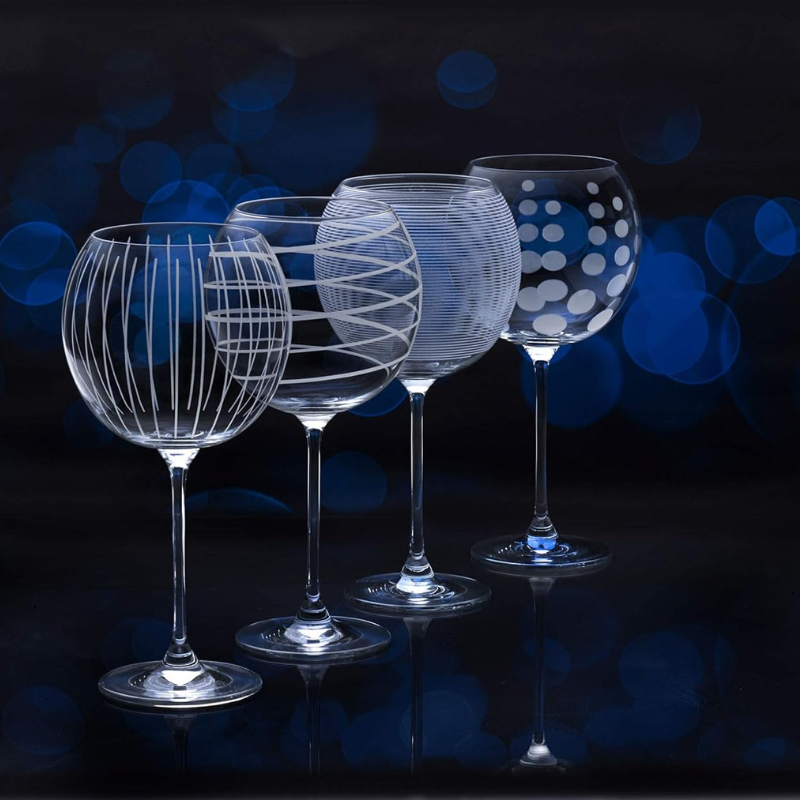 Set Of 4 Balloon Goblet Patterned Wine Glass-Wine and Whiskey Decanter